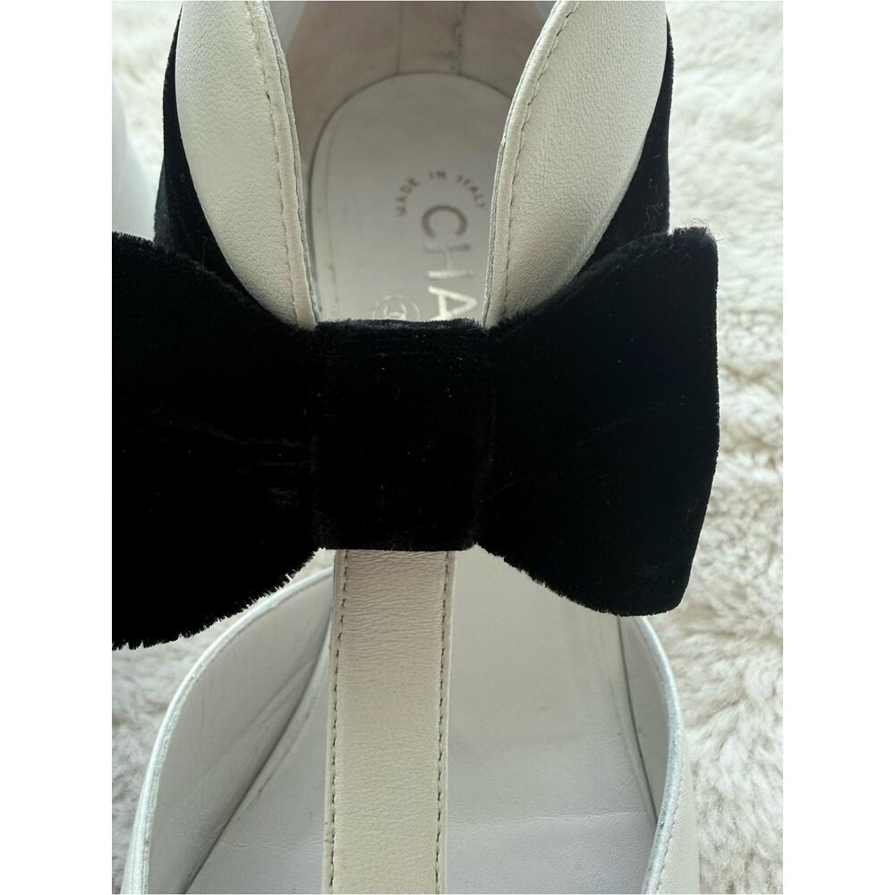 CHANEL white shoes with velvet black bow size 39 EU or 9 US Authentic - Picture 5 of 13